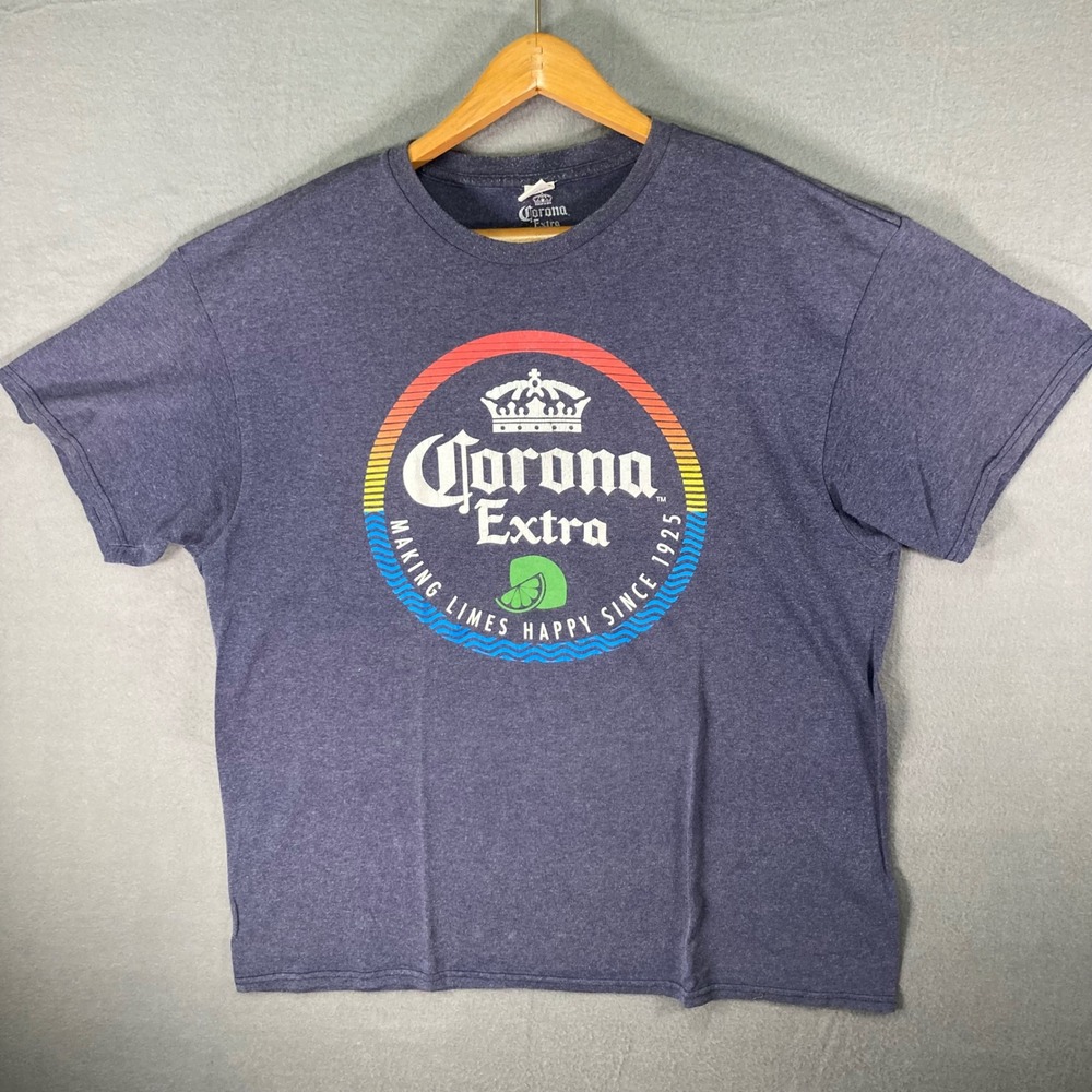 Corona Extra T-Shirt Men's Large Blue Graphic Tee "La Vida‎ Más Fina" Beer Logo